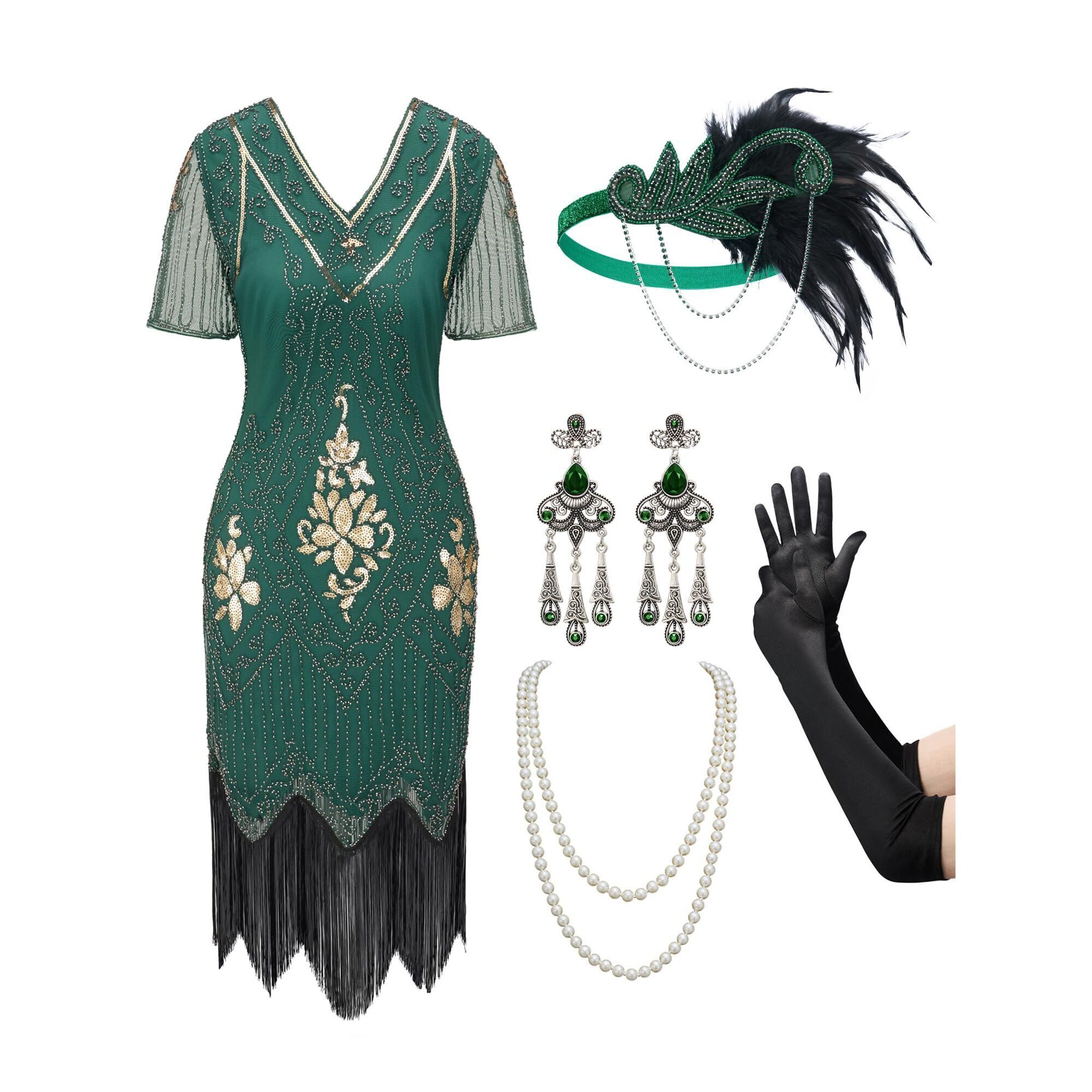 3881 Women's Flapper Dresses 1920s Fringed Sequin Great Gatsby